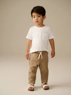 Next Marron fauve - Pantalon en lin Blend à enfiler (3mois-7ans) Online