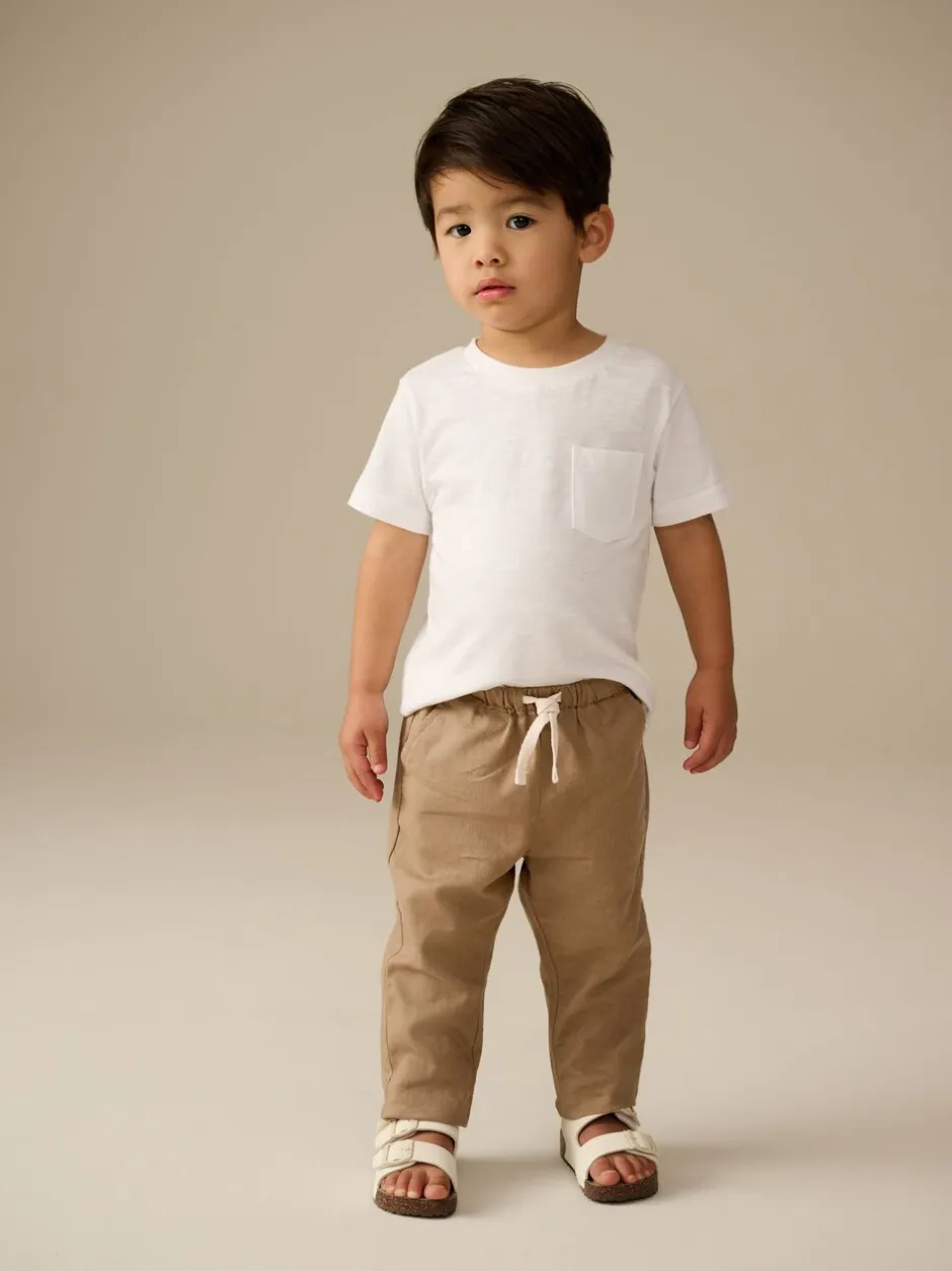 Next Marron fauve - Pantalon en lin Blend à enfiler (3mois-7ans) Online