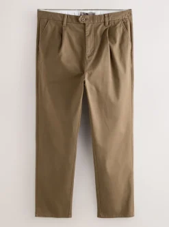 Next Marron fauve - Pantalons chinos extensibles plissés simples Clearance