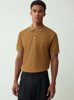 Next - Polo coupe classique à manches courtes et liserés Marron fauve Hot