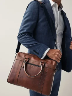 Next Marron fauve - Porte-documents en cuir grainé Clearance