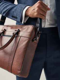 Next Marron fauve - Porte-documents en cuir grainé Clearance