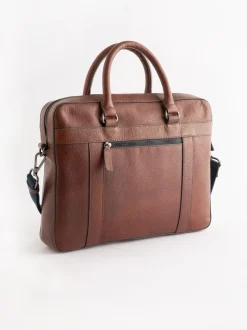 Next Marron fauve - Porte-documents en cuir grainé Clearance