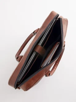 Next Marron fauve - Porte-documents en cuir grainé Clearance