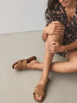 Next - Sandales mules à fente Marron fauve Discount