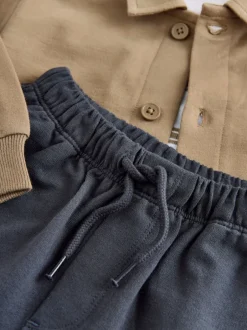 Next Marron fauve - T-shirt chemise et Joggings en jersey Ensemble 3 Pieces (3mois-7ans) Clearance