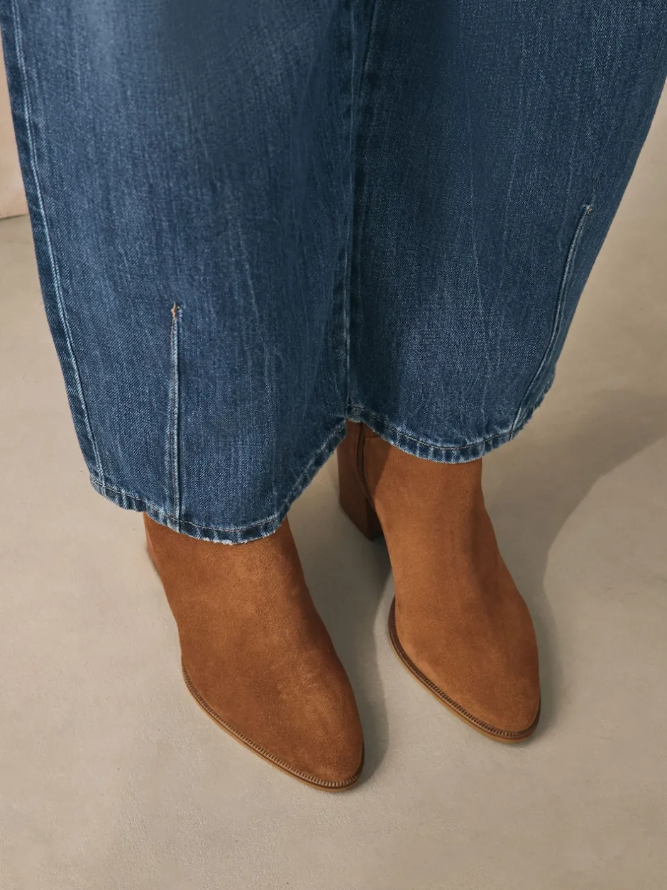 Next Marron fauve en daim - Bottines western à talons carrés Discount