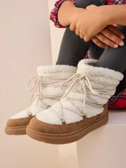 Next Marron fauve/écru - Bottes imperméables en peau de mouton Outlet