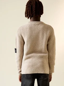 Next - Pull utilitaire en maille à col rond (3-16ans) Marron grège Discount