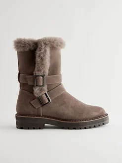 Next Marron mink - Bottes en fausse fourrure à double boucle Sale