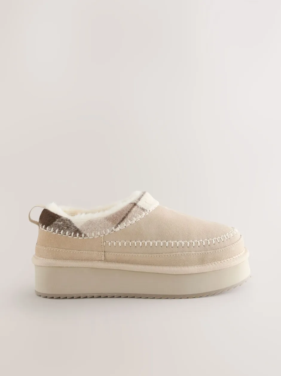 Next Marron mink - Chaussures à plateforme confortables doublées de fourrure Forever Comfort® en cuir Sale