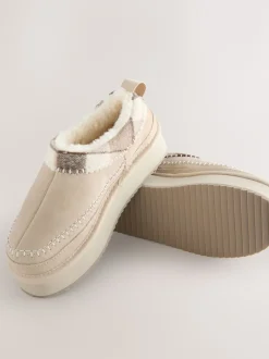 Next Marron mink - Chaussures à plateforme confortables doublées de fourrure Forever Comfort® en cuir Sale