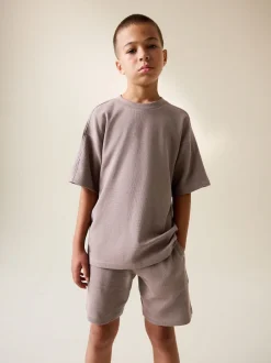 Next Marron mink - Ensemble t-shirt et short texturé Manchester Courts (3-16ans) New