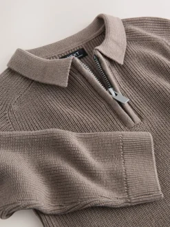 Next Marron mink - Manches longues Quarter Zip Knitted Polos (3mths-7yrs) Best