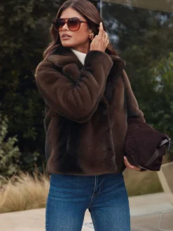 Lipsy Marron mink - Manteau court à col Discount