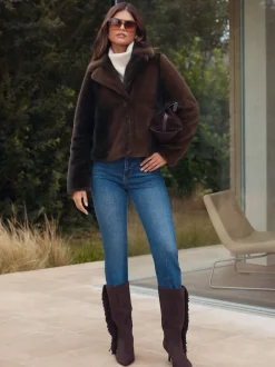 Lipsy Marron mink - Manteau court à col Discount