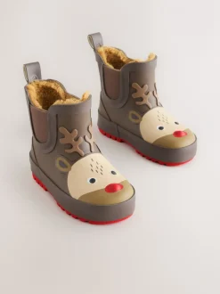 Next - Bottines en caoutchouc avec doublure chaude Marron motif renne Outlet