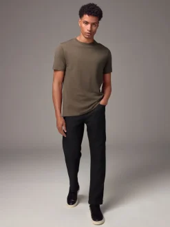 Next - Ajustement régulier - T-shirt Essential Col rond en coton Marron neutre Outlet