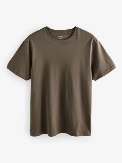 Next - Ajustement régulier - T-shirt Essential Col rond en coton Marron neutre Outlet