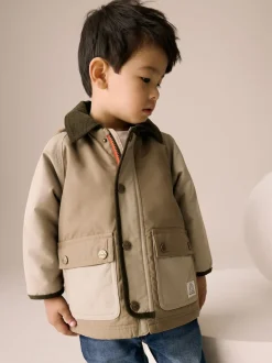 Next Marron neutre - Manteau à capuche avec col en velours côtelé résistant à la douche (3mois-7ans) New