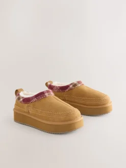 Next Marron noisette - Chaussures à plateforme confortables doublées de fourrure Forever Comfort® en cuir New