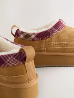 Next Marron noisette - Chaussures à plateforme confortables doublées de fourrure Forever Comfort® en cuir New