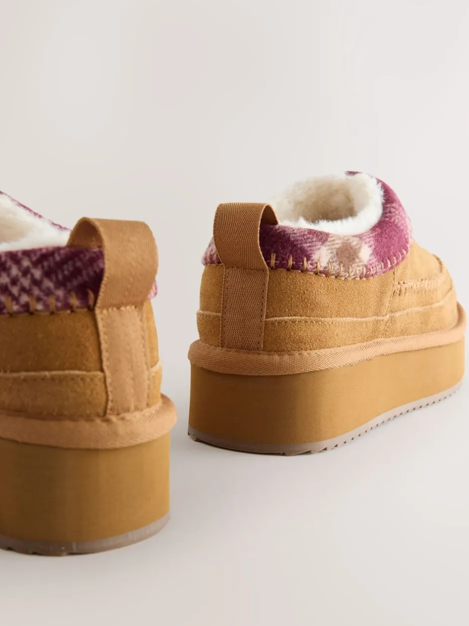 Next Marron noisette - Chaussures à plateforme confortables doublées de fourrure Forever Comfort® en cuir New