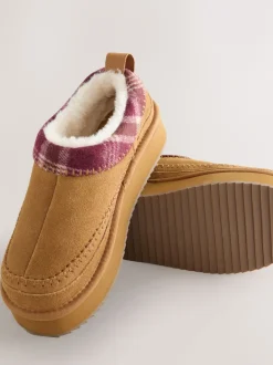 Next Marron noisette - Chaussures à plateforme confortables doublées de fourrure Forever Comfort® en cuir New