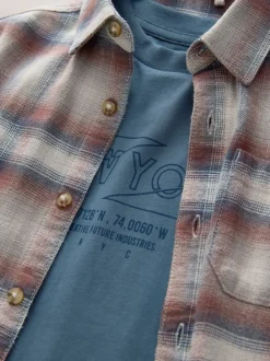 Next Marron rouille - Ensemble chemise et t-shirt à carreaux à manches longues 2 pièces (3-16ans) New