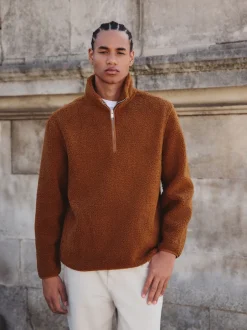 Next Marron rouille - Polaire en peau de mouton à col zippé