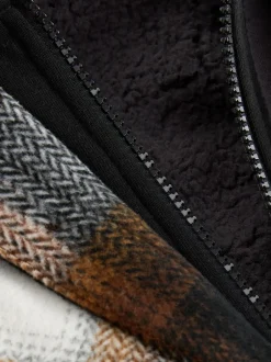 Next Marron rouille - Veste-chemise à carreaux à capuche doublée Borg (3-16ans) Outlet