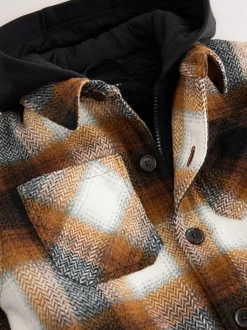 Next Marron rouille - Veste-chemise à carreaux à capuche doublée Borg (3-16ans) Outlet