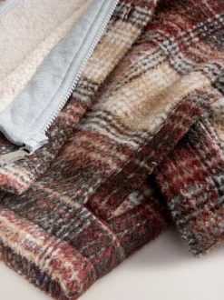 Next Marron rouille - Veste-chemise à carreaux à capuche doublée de peau de mouton Online