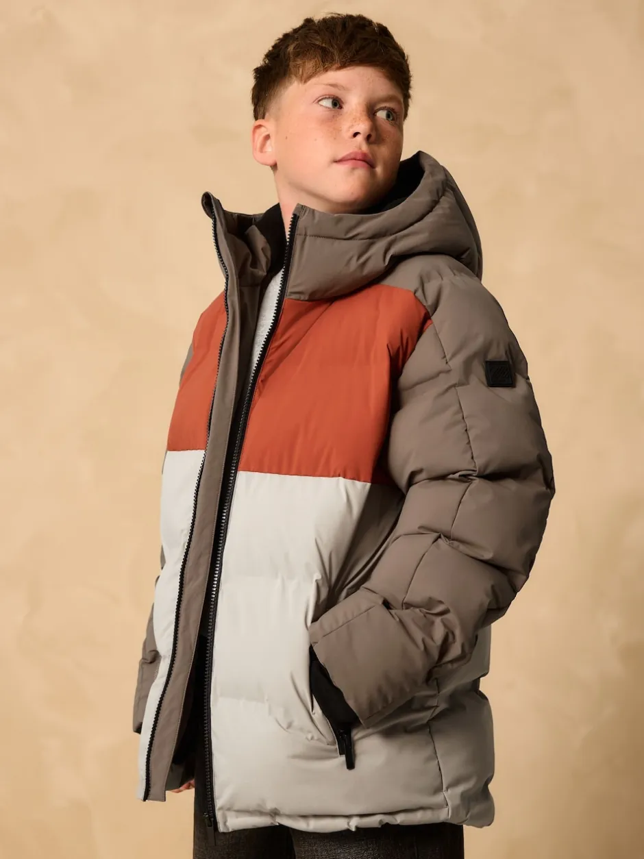 Next - Manteau rembourré doublé en micropolaire Résistant à la douche (3-17ans) Marron rouille color block Outlet