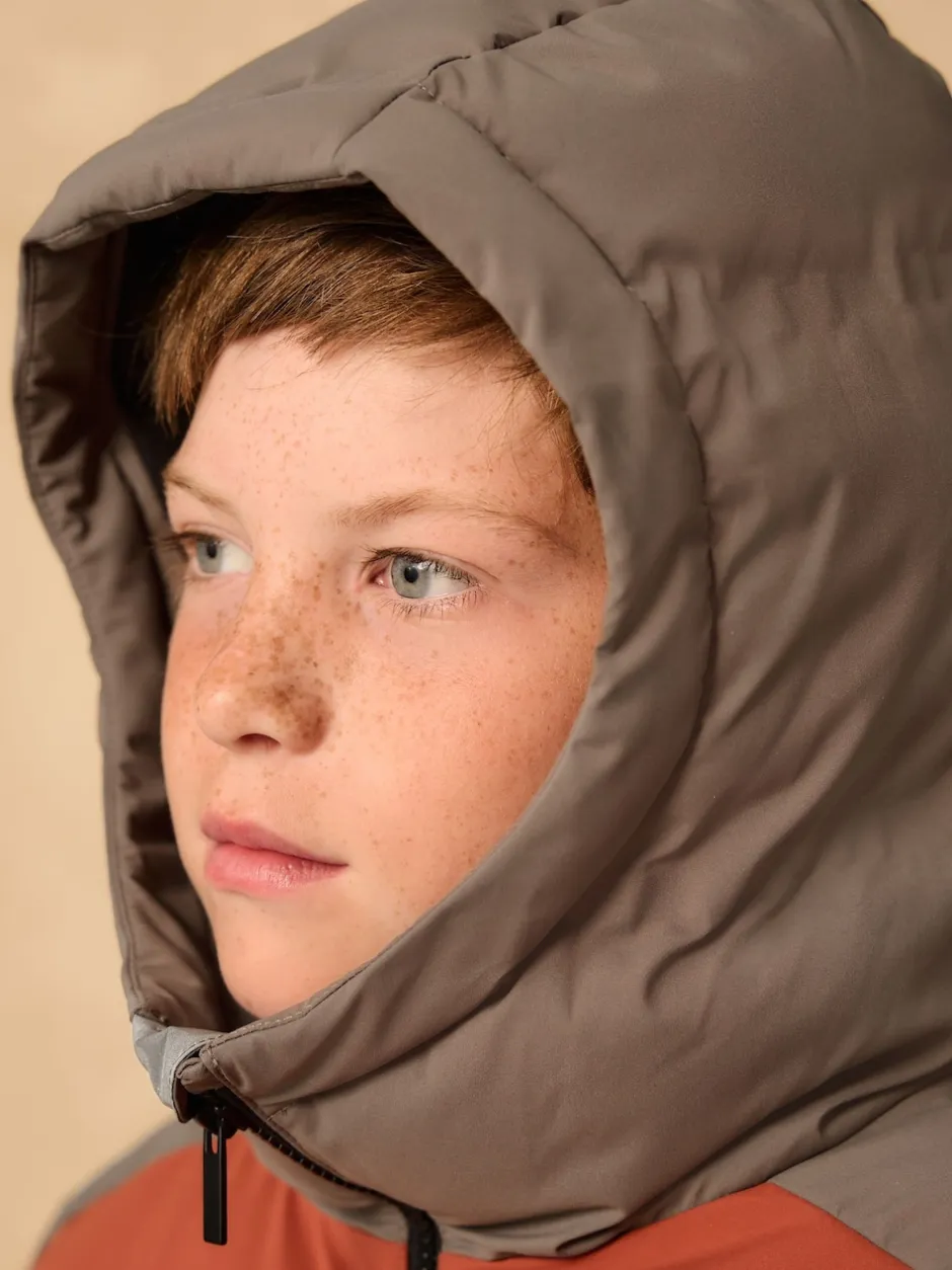 Next - Manteau rembourré doublé en micropolaire Résistant à la douche (3-17ans) Marron rouille color block Outlet