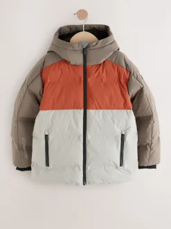 Next - Manteau rembourré doublé en micropolaire Résistant à la douche (3-17ans) Marron rouille color block Outlet