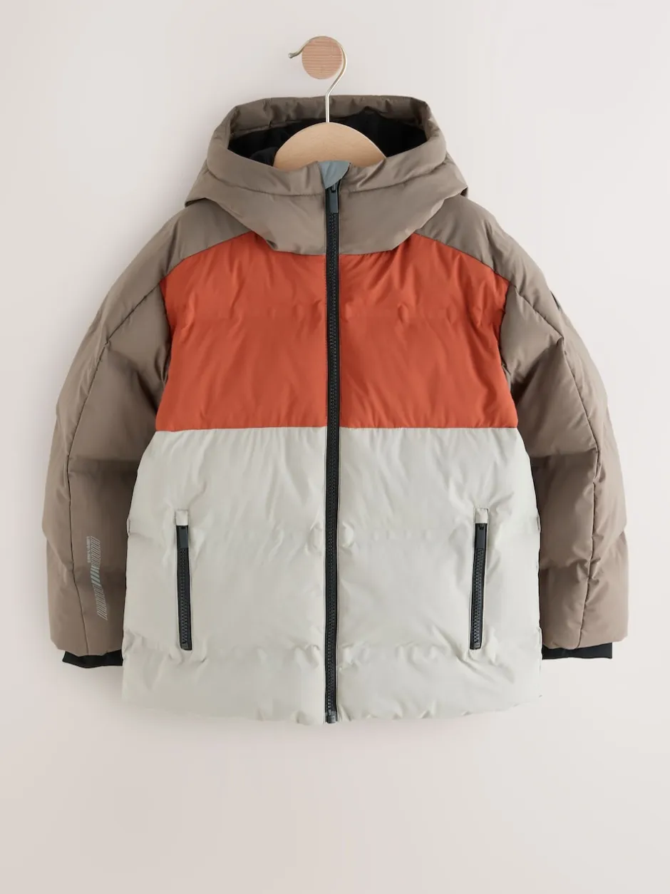 Next - Manteau rembourré doublé en micropolaire Résistant à la douche (3-17ans) Marron rouille color block Outlet