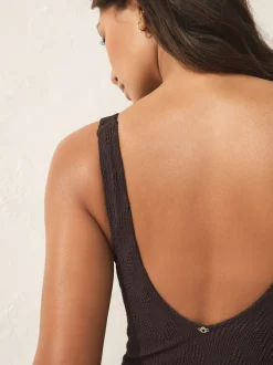 Next - Maillot de bain gainant à encolure dégagée Marron texturé New