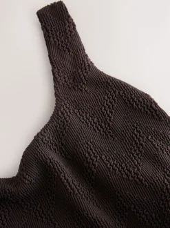 Next - Maillot de bain gainant à encolure dégagée Marron texturé New