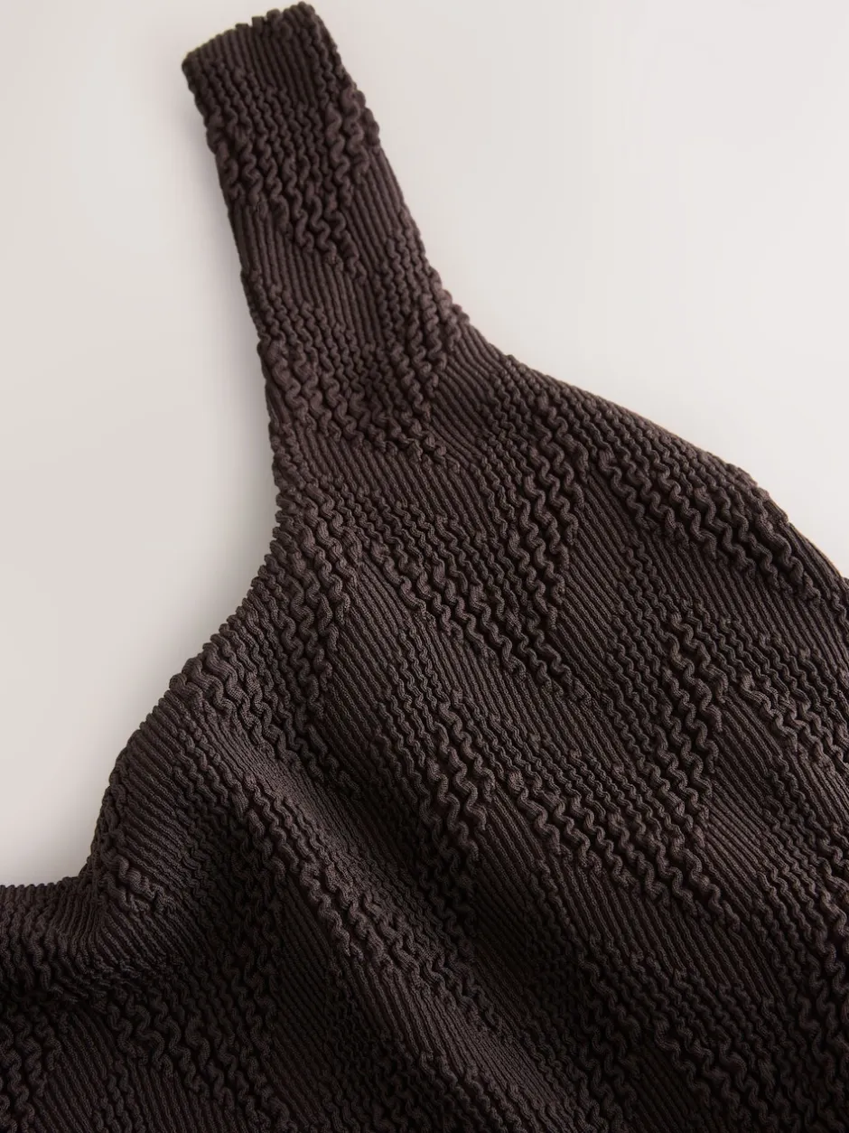 Next - Maillot de bain gainant à encolure dégagée Marron texturé New