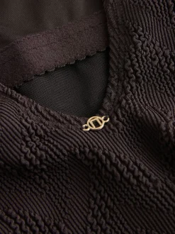 Next - Maillot de bain gainant à encolure dégagée Marron texturé New