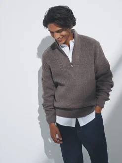 The Set Marron/bleu marine - lot de 2 Pulls à encolure zippée Sale