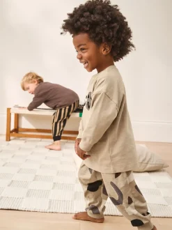 Next Marron/Crème heureux visage - Lot de 3 pyjamas oversize (9mois-10ans)