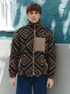 Next Marron/fauve géométrique - Zippé sur toute la longueur - Polaire imprimée Clearance