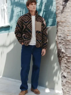 Next Marron/fauve géométrique - Zippé sur toute la longueur - Polaire imprimée Clearance