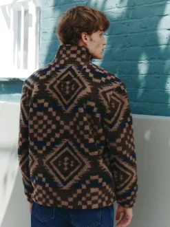 Next Marron/fauve géométrique - Zippé sur toute la longueur - Polaire imprimée Clearance