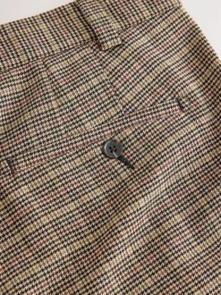 Next Marron/jaune - Pantalon élégant à carreaux à double plis coupe droite Online