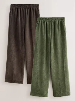 Next Marron/kaki - Lot de 2 Pantalons Jambe large en Velours côtelé doux Hot