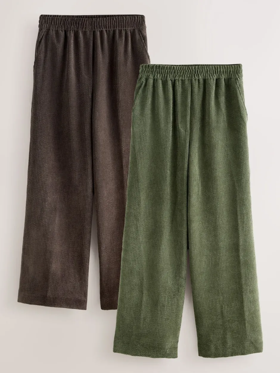 Next Marron/kaki - Lot de 2 Pantalons Jambe large en Velours côtelé doux Hot