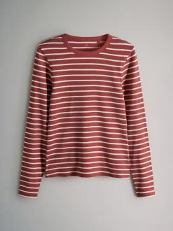 The Set - 5 Lot Manches longues côtelées T-shirt Marron/Rose/Blanc/Rayure Discount